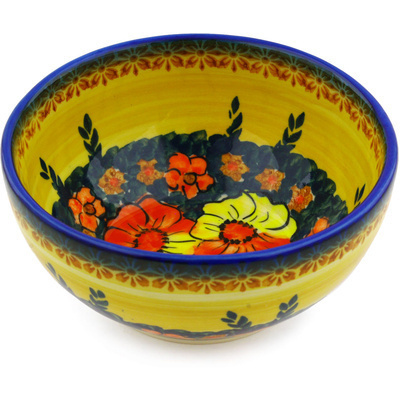 Polish Pottery Bowl 6&quot; Poppy Love UNIKAT