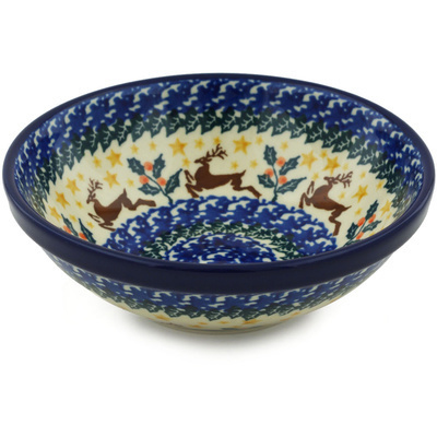Polish Pottery Bowl 6&quot; Prancing Reindeer