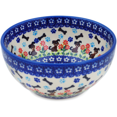 Polish Pottery Bowl 6&quot; Puppy Love UNIKAT