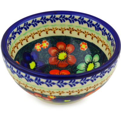 Polish Pottery Bowl 6&quot; Rainbow Poppies UNIKAT