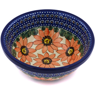 Polish Pottery Bowl 6&quot; Red Blooms UNIKAT