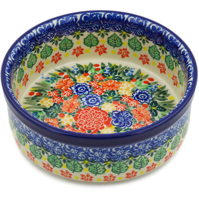 Polish Pottery Bowl 6&quot; Red Bouquet UNIKAT