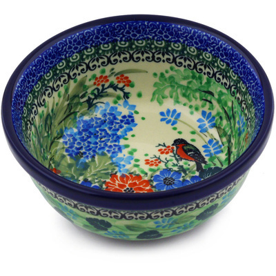 Polish Pottery Bowl 6&quot; Red Breasted Robin UNIKAT