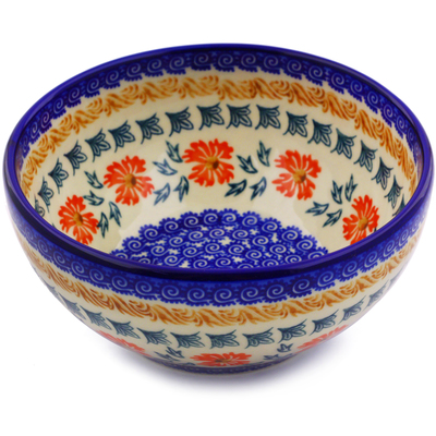 Polish Pottery Bowl 6&quot; Red Cornflower