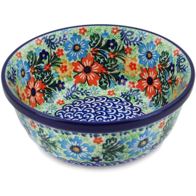 Polish Pottery Bowl 6&quot; Red Floral Delight UNIKAT