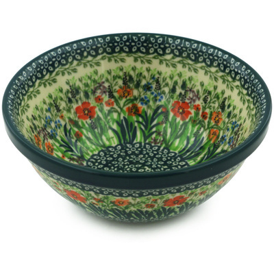 Polish Pottery Bowl 6&quot; Red Garden UNIKAT