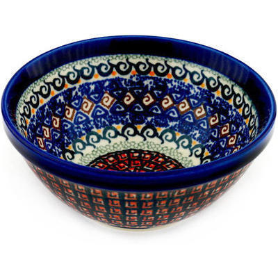 Polish Pottery Bowl 6&quot; Red Mosaic UNIKAT