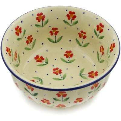Polish Pottery Bowl 6&quot; Red Primrose