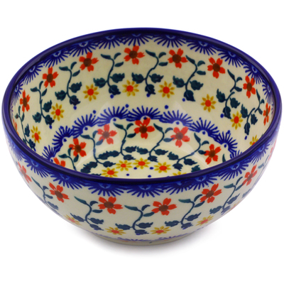 Polish Pottery Bowl 6&quot; Red Sunflower