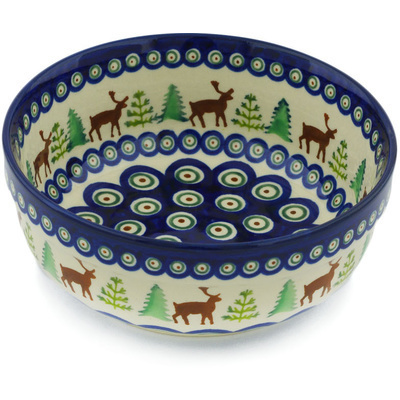 Polish Pottery Bowl 6&quot; Reindeer In The Pines