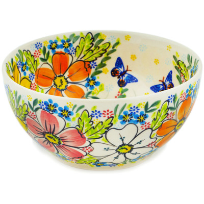 Polish Pottery Bowl 6&quot; Retro Garden UNIKAT