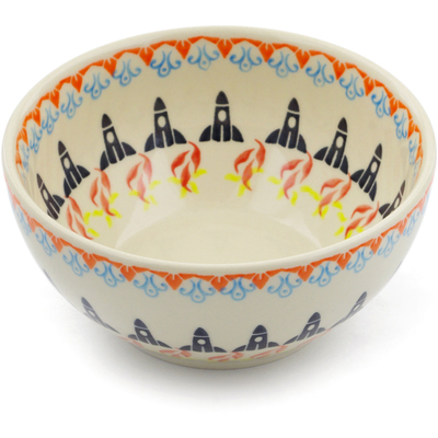 Polish Pottery Bowl 6&quot; Rocketship