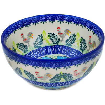 Polish Pottery Bowl 6&quot; Rooster&#039;s Crow UNIKAT