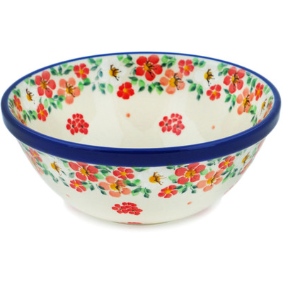 Polish Pottery Bowl 6&quot; Rosey Starburst Poppy UNIKAT