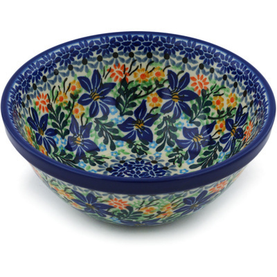 Polish Pottery Bowl 6&quot; Sapphire Lilies UNIKAT