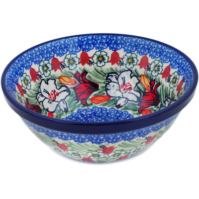 Polish Pottery Bowl 6&quot; Scarlet Flora UNIKAT