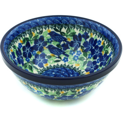 Polish Pottery Bowl 6&quot; Sitting Blue Birds UNIKAT