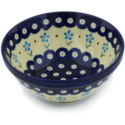 Polish Pottery Bowl 6&quot; Sky Blue Daisy