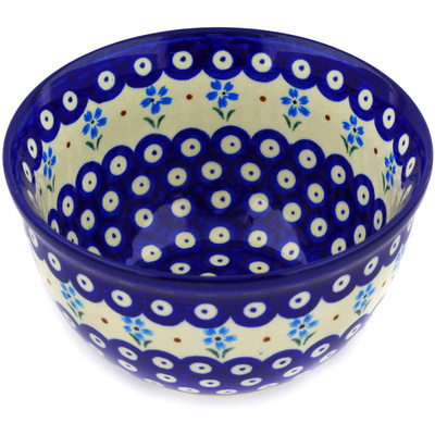 Polish Pottery Bowl 6" Sky Blue Daisy