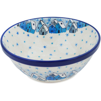 Polish Pottery Bowl 6&quot; Snowy Village UNIKAT