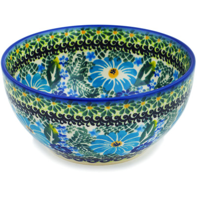 Polish Pottery Bowl 6&quot; Soft Blue Petals UNIKAT