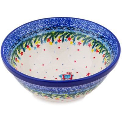Polish Pottery Bowl 6&quot; Sparkling Holiday UNIKAT