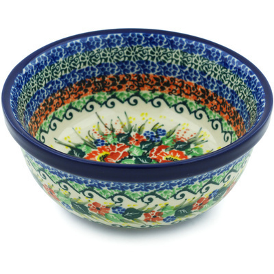 Polish Pottery Bowl 6&quot; Splendid Carnation Meado UNIKAT