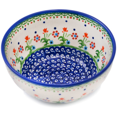 Polish Pottery Bowl 6&quot; Spring Flowers