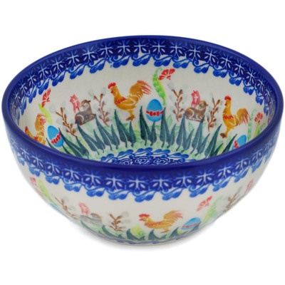 Polish Pottery Bowl 6&quot; Spring Fun UNIKAT