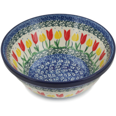 Polish Pottery Bowl 6&quot; Spring Tulip Field
