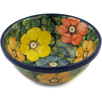 Polish Pottery Bowl 6&quot; Springtime Flowers UNIKAT