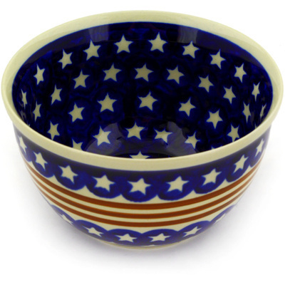 Polish Pottery Bowl 6&quot; Stars And Stripes