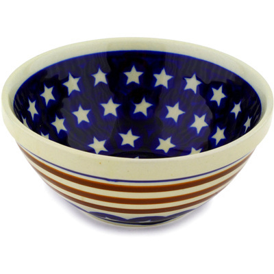 Polish Pottery Bowl 6&quot; Stars And Stripes