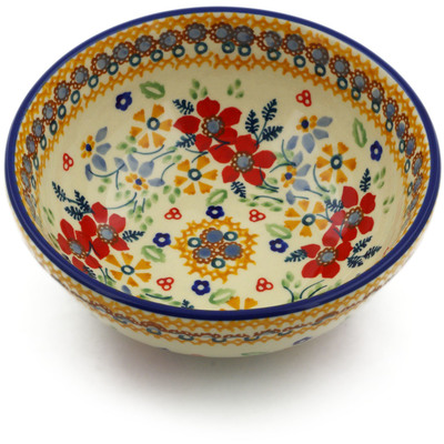 Polish Pottery Bowl 6&quot; Summer Bouquet UNIKAT