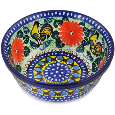 Polish Pottery Bowl 6&quot; Summer Rooster UNIKAT