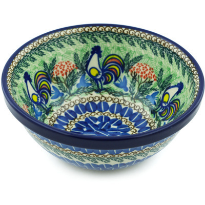 Polish Pottery Bowl 6&quot; Summer Rooster UNIKAT