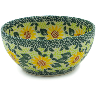 Polish Pottery Bowl 6&quot; Sunflower Fields