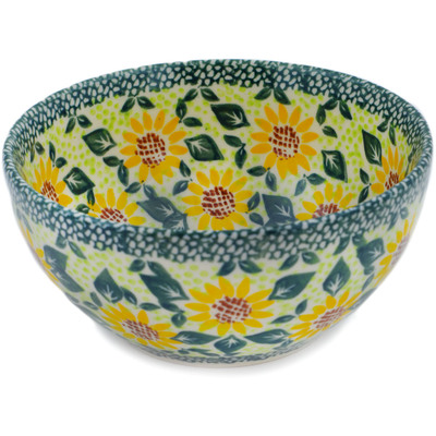 Polish Pottery Bowl 6&quot; Sunflower Fields