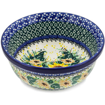 Polish Pottery Bowl 6&quot; Sunflowers At Sunset UNIKAT