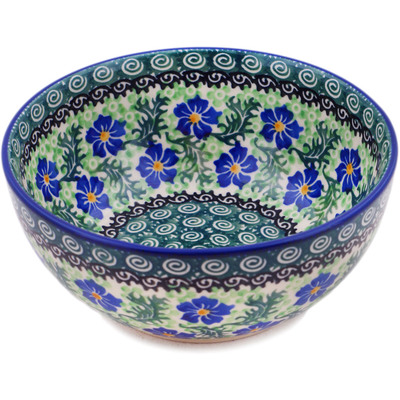 Polish Pottery Bowl 6&quot; Swirling Emeralds