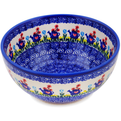 Polish Pottery Bowl 6&quot; Tending To The Garden UNIKAT
