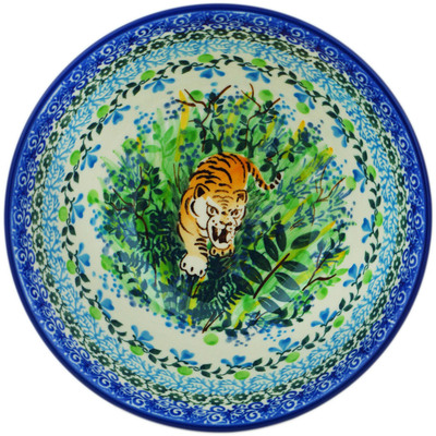 Polish Pottery Bowl 6&quot; Tiger Green Jungle UNIKAT