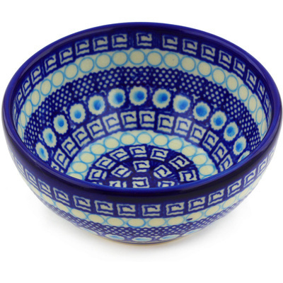 Polish Pottery Bowl 6&quot; Tribal Blue