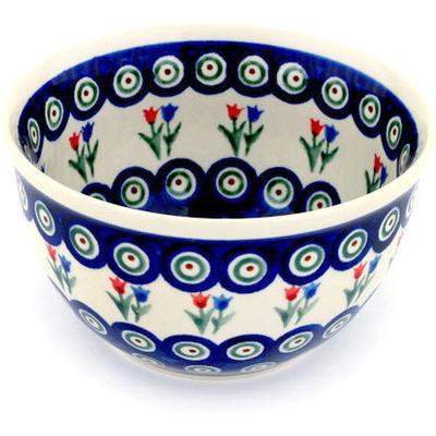 Polish Pottery Bowl 6&quot; Tulip Pair Peacock
