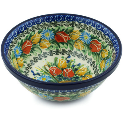 Polish Pottery Bowl 6&quot; Tulip Splendor UNIKAT
