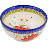 Polish Pottery Bowl 6&quot; Vermilion Clusters