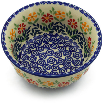 Polish Pottery Bowl 6&quot; Wave Of Flowers