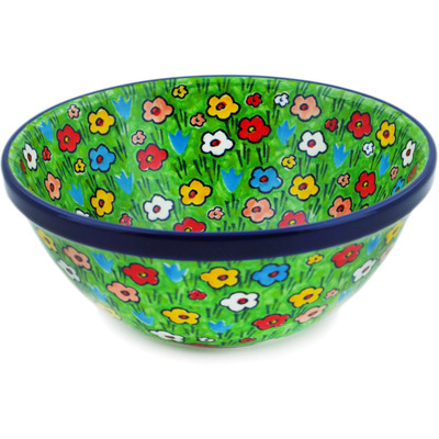 Polish Pottery Bowl 6&quot; Whimsical Garden UNIKAT