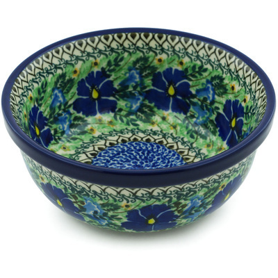 Polish Pottery Bowl 6&quot; Wind Blown Blue Bells UNIKAT