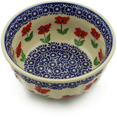 Polish Pottery Bowl 6&quot; Wind-blown Poppies